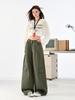 Pantalones Cargo Casuales Color Verde Militar para Mujer 2025 Otoño Nuevo Cintura Alta Sueltos Estilo Americano Espada Recta Pierna Ancha