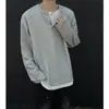 Camiseta de manga larga con cuello Henry de dos piezas falsas para hombre, nueva camiseta de capa base de peso pesado para primavera y otoño 2025, top holgado
