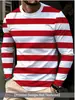 Otoño Nuevo Cruz Europa Hombres Rayas Azul Marino Manga Larga Impresión 3D Cuello Redondo Casual Camiseta
