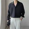 Camisa de manga larga para hombre color albaricoque estilo cubano, madura y sofisticada, con un ambiente fresco y casual, sin planchado, con buena caída, camisa blanca