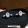 ¡Elegante y exquisito! Anillo abierto ovalado de circonita, anillo para el dedo índice estilo ins coreano, joyería de diseño de moda de lujo ligero