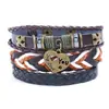 Pulsera de Cuero Genuino Estilo Étnico Retro Artístico Set de Joyería Corazón de Melocotón Unisex Pulsera Tejida con Cuentas DIY