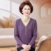Conjunto de dos piezas para mujeres de mediana edad y mayores, suéter de punto con cuello en V, top elegante y cálido para primavera y otoño