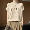 Camiseta Casual de Manga Corta para Mujer, Nueva, Holgada, Cuello Redondo, Estampado Colorido, Lyocell de Hilo Fino, Colección Primavera/Verano 2026