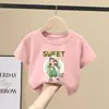 2528 # Camiseta de Manga Corta para Niñas Manga Media Holgada 2025 Nuevos Tops de Algodón de Verano para Niños Medianos y Grandes Niñas Verano