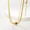 Collar con Anillo Doble Círculo Cadena Lisa Transfronterizo Europeo y Americano con Diamantes, Cadena Doble Hoja de Caja Acero Inoxidable Chapado en Oro de 18K Fabricante de Joyería