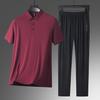 Moda 2025 nova roupa de verão casual masculina sem costura com lapela, conjunto de camisa polo, conjunto solto respirável, roupa de pai