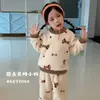Pijama infantil con forro polar, engrosado y con puños, estilo familiar otoño e invierno, conjunto cálido de ropa de casa medio polar para niños y niñas