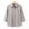 Camisa Floral de Verão Fina da Mamãe com Mangas Três Quartos, Roupa para Mulheres de Meia-Idade e Idosas, Blusa de Algodão Puro com Gola Reversível, Jaqueta de Verão da Vovó