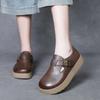 Venta de Liquidación de Tallas Agotadas por 99 Yuan: Zapatos de una sola pieza para mujer, punta redonda, con hebilla, corte profundo, de cuero de vaca de primera capa, estilo Birkenstock, suela gruesa, plataforma, para tallas pequeñas.