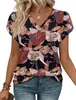 Nova camiseta casual solta estampada com gola V de manga três quartos, estilo europeu e americano, Amazon Temu AliExpress