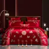 Funda de edredón de algodón de seis piezas 200 algodón de fibra larga ropa de cama de boda China 4 boda cuatro piezas bordado