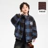 Jaqueta Esportiva de Baseball de Lã Xadrez Estilo Coreano de Inverno para Meninos 2025 Nova Roupa Infantil Jaqueta de Algodão Engrossada