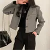 Elegante blazer de lana corto retro coreano de invierno simple de alta gama con un solo botón y cuello de solapa