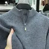 Suéter de Alta Qualidade Masculino Gola Alta com Zíper Suéter Masculino Engrossado Quente de Inverno Cor Sólida Top Suéter Camisa Base