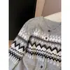 Cárdigan jacquard Fair Isle vintage de lana suave y acogedor para mujer, nuevo estilo otoño e invierno, corte holgado, cuello redondo, suéter abotonado