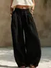 Pantalones de verano nuevos de mujer transfronterizos europeos y americanos, color liso de algodón y lino, moda casual holgados, bolsillo artístico, cintura elástica, pantalones de pierna ancha