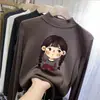 Camiseta Base de Terciopelo Alemán para Niñas Otoño e Invierno, Cuello Semi Alto, para Niños Medianos y Grandes, Estilo Coreano, Ropa Interior Cálida, Estampado Lindo, Manga Larga, Ropa para Niños