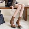 Moda Versátil Elástica Outono 2026 com Saltos Finos, Botas de Cano Curto de Salto Alto Bico Fino para Mulheres, Botas Slim de Cano Médio, Botas sem Detalhes