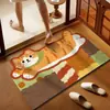 Tapete de chão de diatomita estilo cartoon retrô para entrada de banheiro, antiderrapante, absorvente de água, resistente ao desgaste, fácil de manter, tapete de banheiro para uso doméstico