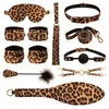 Juego de Diez Piezas Jiuai SM Estampado de Leopardo: Esposas, Paleta de Cuero para Azotar, Látigo, Mordaza de Bola, Juguetes Sexuales de Bondage para Coquetear, Productos Eróticos para Adultos
