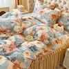 Falda de Cama de Felpa de Leche de Invierno Pieza Única Colcha Acolchada con Volante Dos en Uno Colcha Engrosada Juego de Ropa de Cama de Felpa de Coral Antideslizante