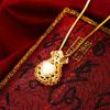S925 Coração de Prata saco de dinheiro saco do tesouro pingente de colar de ouro incrustado jade Vietnã areia ouro calcedônia pêssego vintage colar