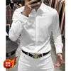 Camisa de marca francesa de alta gama con botones ocultos para hombre, corte slim fit, estilo business casual, resistente a las arrugas, camisa blanca de manga larga, nuevo modelo de primavera
