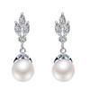 Pendientes Uilz de Zirconia con Hojas Microincrustadas Transfronterizos, Pendientes de Perlas Exquisitos de Alta Gama Japoneses y Coreanos para Mujer