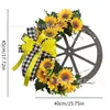 Guirlanda de Roda com Laço de Girassol Transfronteiriça Decoração Suspensa Flor Artificial Roda de Madeira Decoração para Pendurar na Porta Decoração de Parede