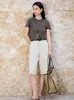 Roupas Femininas Novas Primavera/Verão 2026: Camiseta Básica de Seda e Linho de Manga Curta, Top Ajustado Simples de Linho e Liocel em 9 Cores