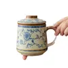 Taza de té de cerámica Ru kiln azul y blanco, taza de agua de la dinastía Song con tapa, taza de agua para té, taza para preparar té doméstico, taza de té Gongfu, regalo