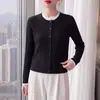 Cardigan feminino de tricô falso duas peças com gola redonda torcida, design torcido vintage, peça externa solta de tricô macia e aconchegante