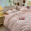 Juego de ropa de cama genuino de Clase A de cuatro piezas hecho de algodón puro, apto para madres y bebés, gasa de doble capa, estilo ins, apto para dormir desnudo, incluye sábana bajera y funda de edredón, juego de tres piezas para dormitorio