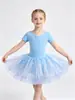 Ropa de baile infantil transfronteriza, algodón puro, absorbente de sudor, manga larga, manga corta, detalle de lazo, cierre de broche, falda de ballet de malla multicapa