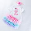 Roupa infantil atacado vestido de aniversário de bebê vestido de princesa manga curta para recém-nascido conjunto de três peças para bebê
