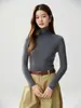 Nuevo Estilo de Otoño Suéter 100% Lana Peinada Fina Yangzi para Mujer Cuello Alto Estilo Simple para el Trabajo Capa Base de Punto Capa Base