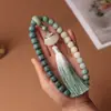 Jade blanco natural raíz de bodhi cuentas redondas grandes colgante de loto tallado accesorios para hombres y mujeres pareja pulsera de cuentas de Buda para llevar en la mano