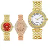 Reloj superventas transfronterizo: Elegante reloj de mujer con incrustaciones de diamantes y números romanos, reloj de cuarzo con cristal, reloj estilo pulsera