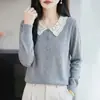Cárdigan de punto en capas estilo francés con cuello de muñeca de encaje para mujer, para ir al trabajo, con bloques de color, rejuvenecedor, adelgazante, suéter versátil para usar como prenda exterior