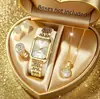 Conjunto Popular de Relojes para Mujer Transfronterizo de Comercio Exterior, Conjunto de Cinco Piezas con Reloj para Mujer Incrustado de Diamantes, Reloj de Cuarzo Cuadrado de Moda para Dama