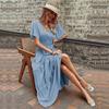 Saia Midi de Cintura para Comércio Exterior Transfronteiriço da Amazon Vestido Novo de Verão 2024 para Mulheres Estilo Europeu e Americano com Decote em V