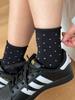 Meias Femininas de Algodão Puro com Bolinhas Meia Cano Médio Feminina Estilo Ins Primavera e Outono Cinza Cacheado Estilo Japonês Moda Bolinhas Meias Empilhadas Sem Costura