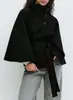Capa Feminina Europeia e Americana Outono e Inverno Nova Moda Transfronteiriça Cor Sólida Gola Alta Botão Cinto Casaco Trench Coat Jaqueta