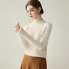 Nuevo suéter de cachemira para otoño e invierno para mujer, cuello semi-alto, manga larga, jersey, corte ajustado, suéter base de punto