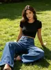 Jeans Feminino Europeu e Americano Transfronteiriço Marca Tendência High Street Simples Costura Estiloso Casual Americano Solto de Perna Reta Calça Feminina