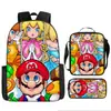 Mochila Infantil de Dibujos Animados Mario Xintu Transfronteriza para Estudiantes de Primaria Gran Capacidad Casual Mochila Escolar Set de Tres Piezas