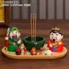 Enfeite de Mesa do Deus da Riqueza com Porta-Incensos para Guan Er, uma Pequena Figura Divina para Escritórios para Ganhar Dinheiro e Fazer Pedidos, Incensário Estilo Zen