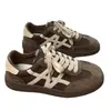 Tamanho Plus Estilo Preppy Costura em Cor Contrastante Sapatos Morais para Treinamento Feminino 2025 Outono Novo Bico Redondo Cadarço Casual Esportivo Sapatos da Floresta