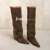 Botas de Cavaleiro Vintage para Mulheres 2026 Primavera Novo Estilo Bico Fino Salto Escondido Botas Altas Retas Acima do Joelho Moda Botas Longas
